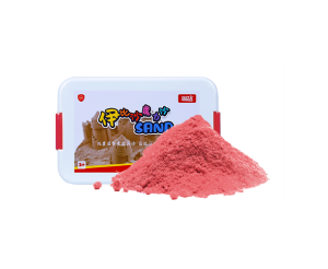 container of play sand with pink sand pile