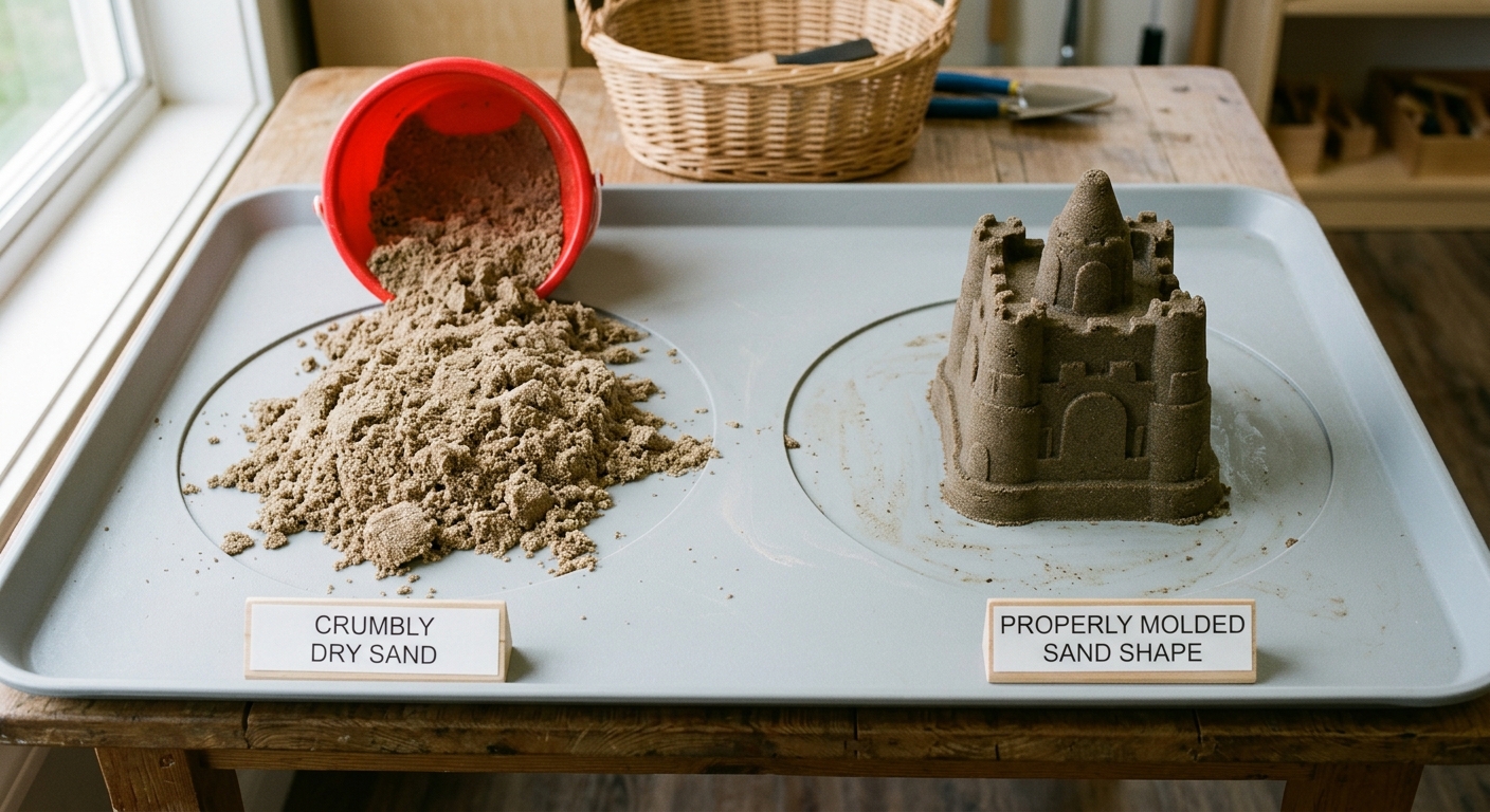 Comparison of crumbly dry sand and properly molded sand